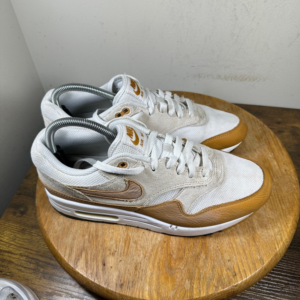 Nike Air Max 1 SC White Tan Brown Leather Suede Sneakers DZ4549-110 Mens 8.5